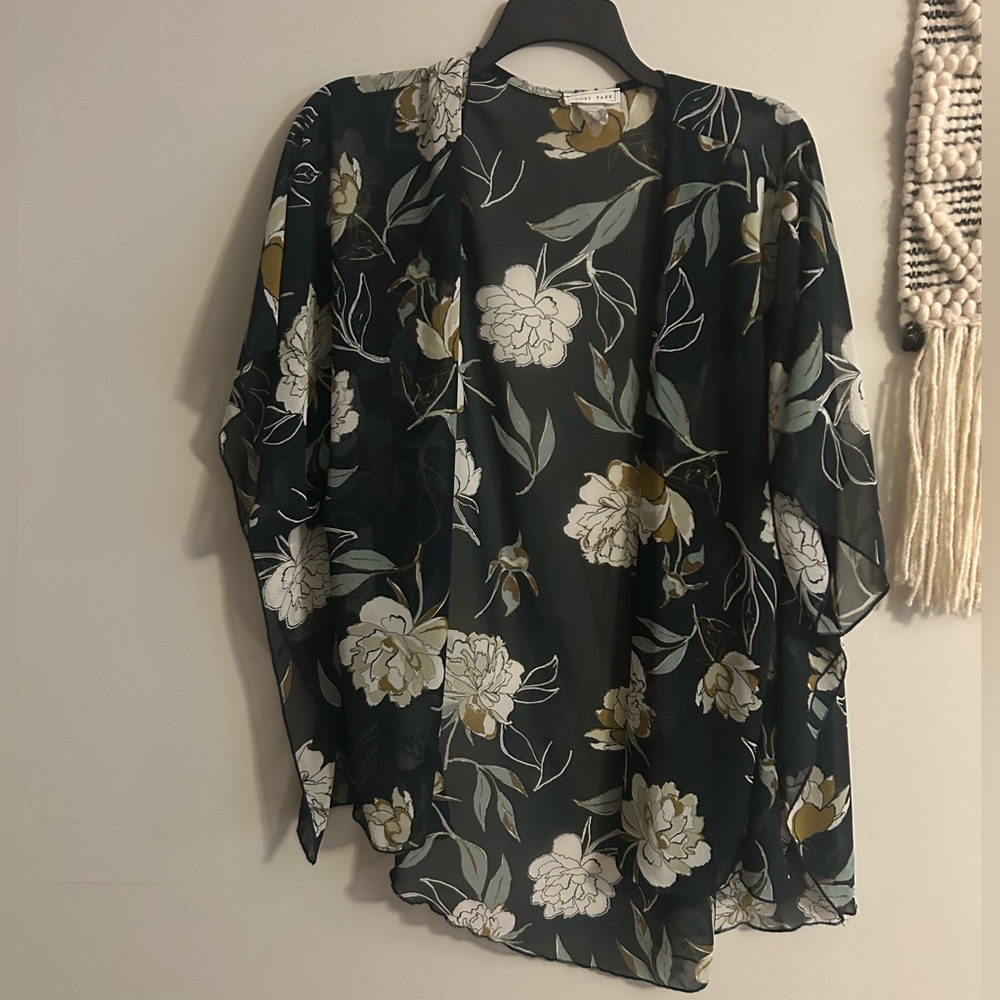 Emory Park Dark Green Floral Sheer Kimono Size 2X